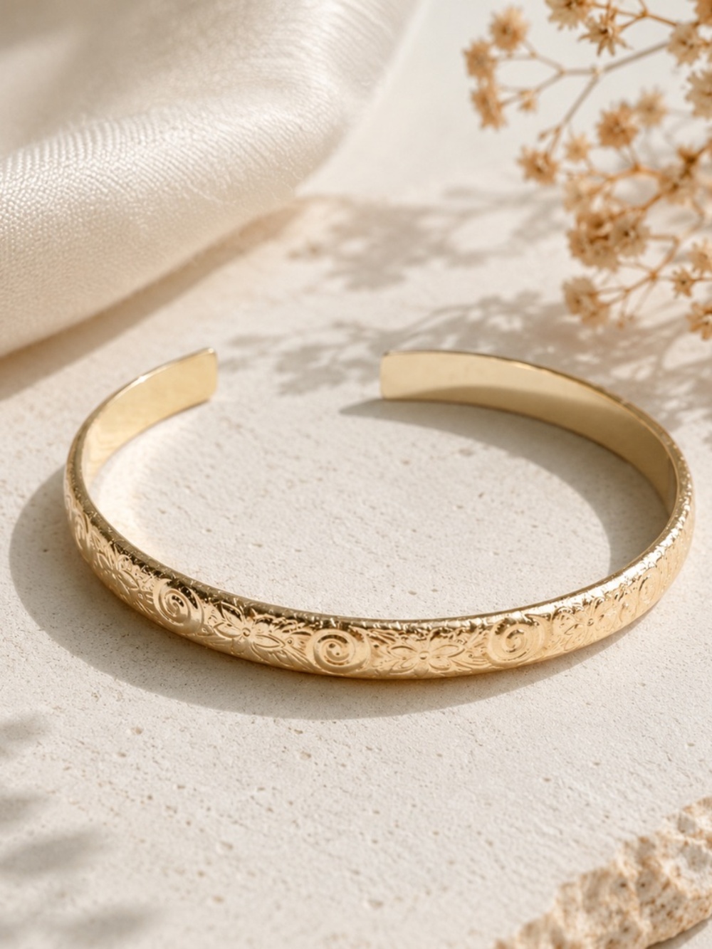 Our Spare Change Floral Textured Cuff Bracelet